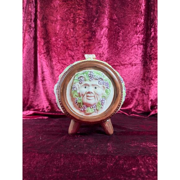 Vintage Pottery Mid Century Wine Barrel Keg Decanter Putti, Bacchus, Goat Relief - Picture 4 of 12